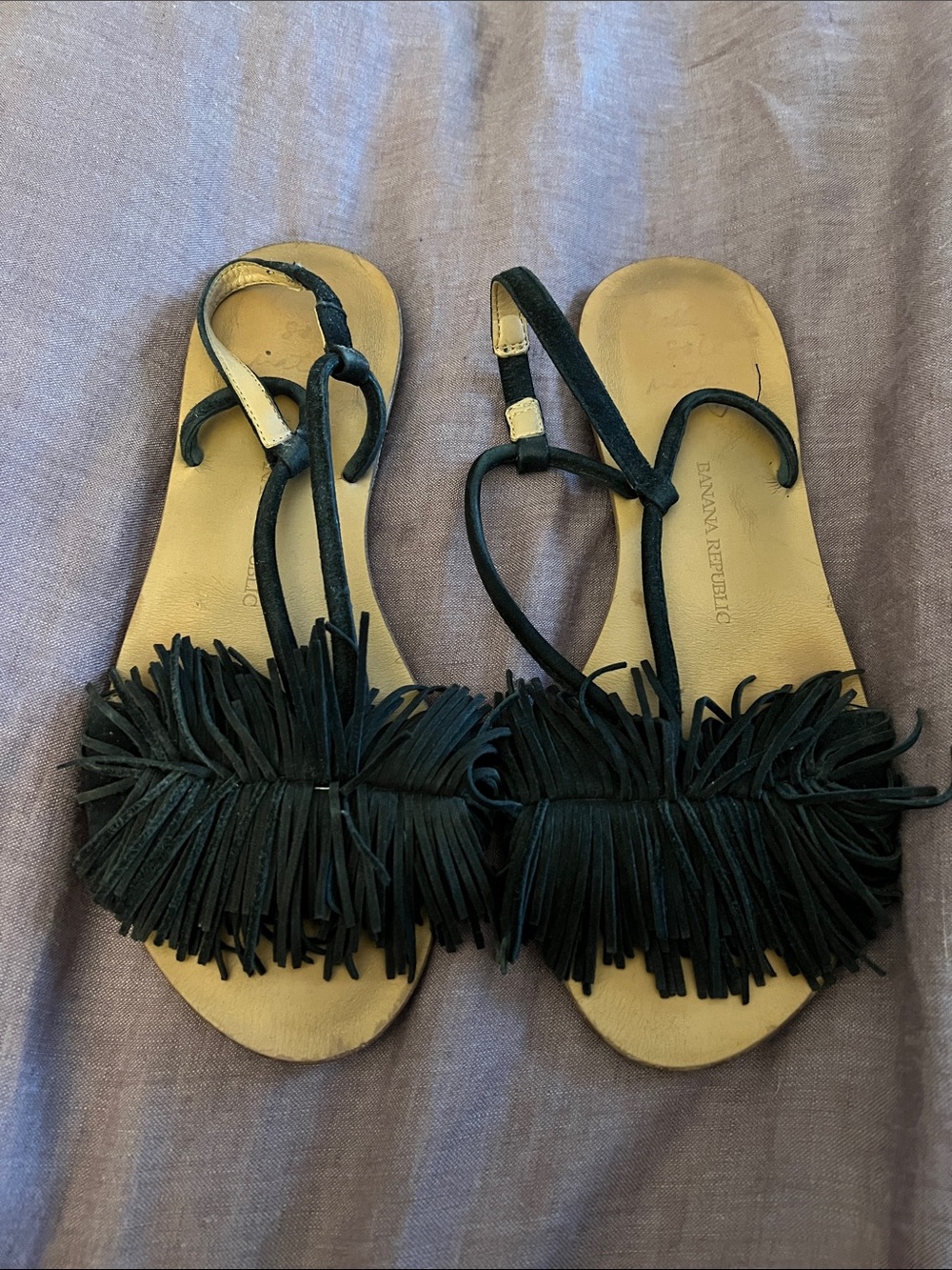 Banana Republic Black Fringe Leather Sandals